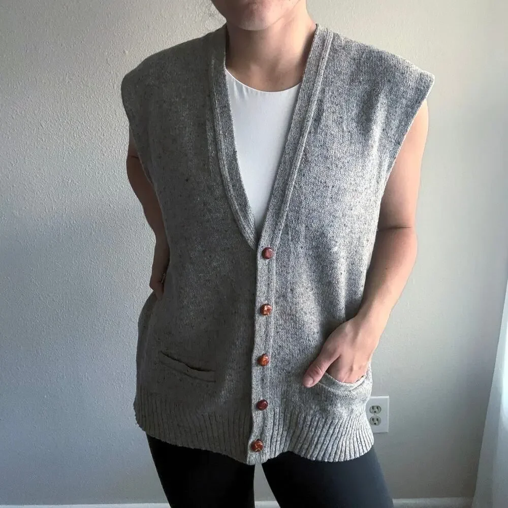 Vintage 90s Robert Bruce Gray Speckled Sweater Vest retro grandpa academia twee